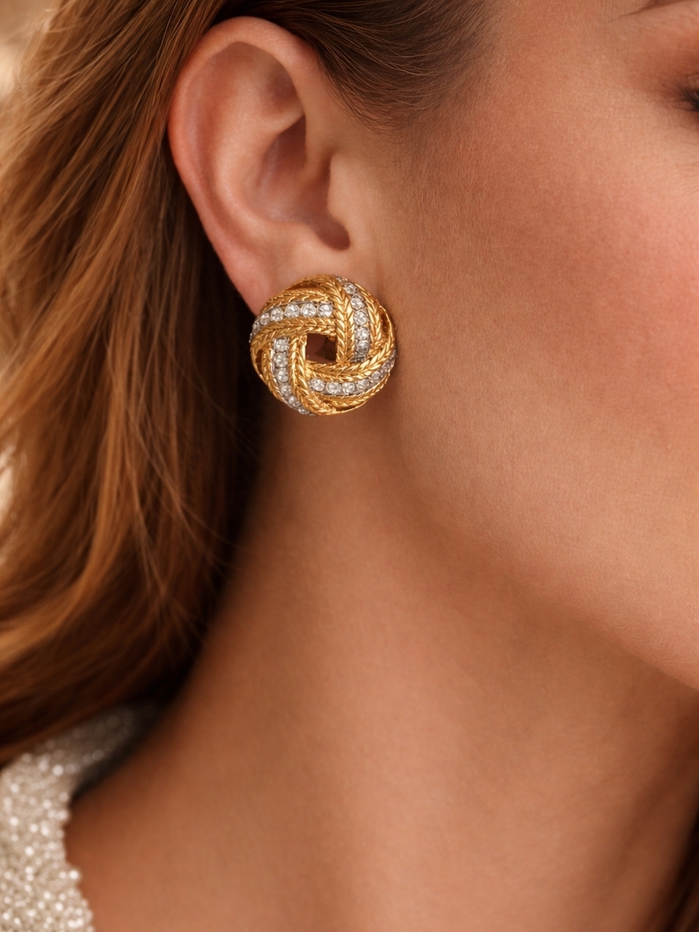Vintage braided Knot Stud Earrings in Gold and Silver Tone